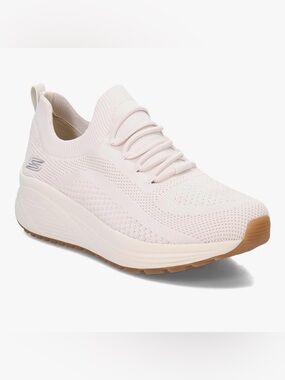 SKECHERS Women's White Bobs Sparrow Crew, Slip-On Knit Platform Sneaker - 8